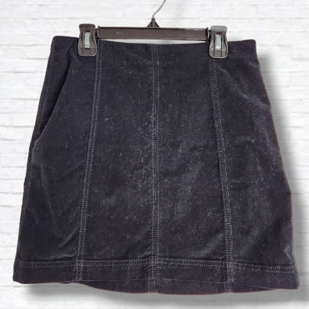 Free People Black Corduroy Cotton Mini Skirt with Zipper Size 6